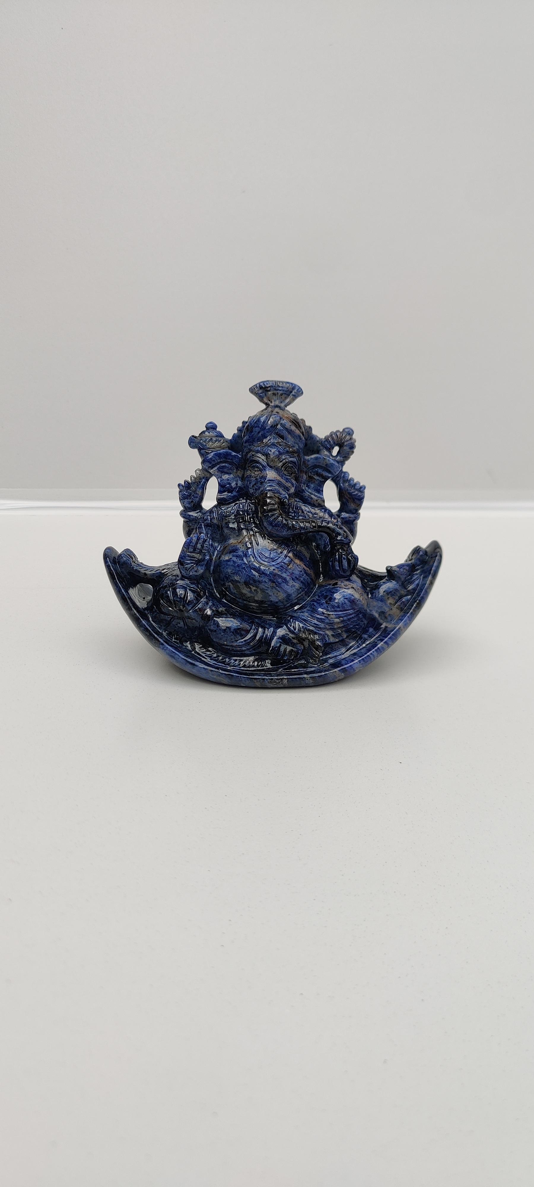 Rare find Sodalite stone Ganesha,Hand made ganesha statue, artistically hand carved  natural blue Sodalite stone ganesha, Deity ganesha idol
