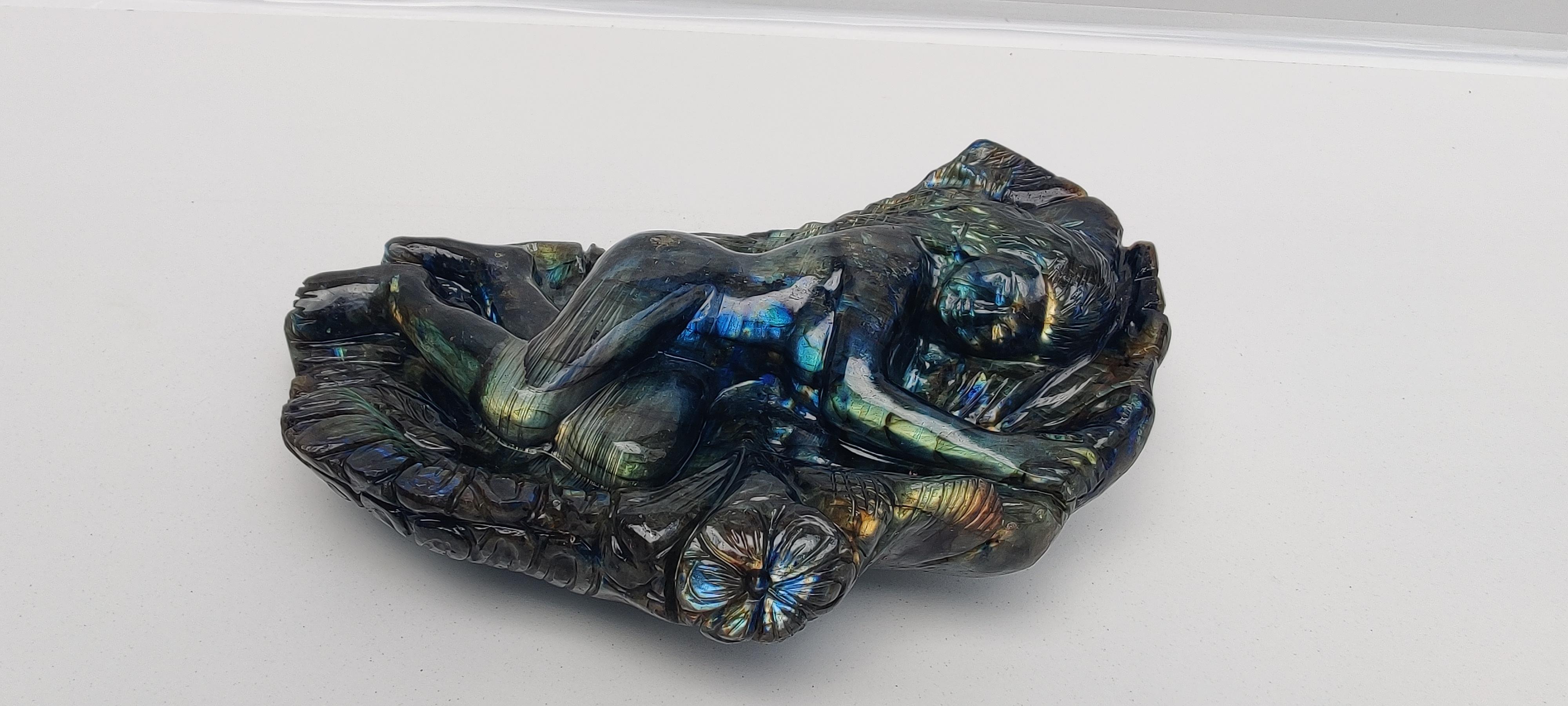 Rare find Labradorite stone figurine, Handmade statue hand carved Labradorite stone abstract Carving, gem stone statues, jade carving